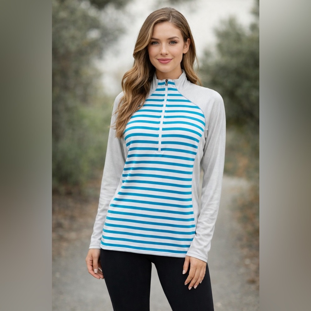 Patagonia Women’s Capilene 3 Blue Striped Midweight Half Zip Pullover – Size L